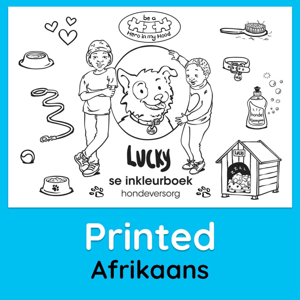 Lucky's colouring book, Afrikaans - printed