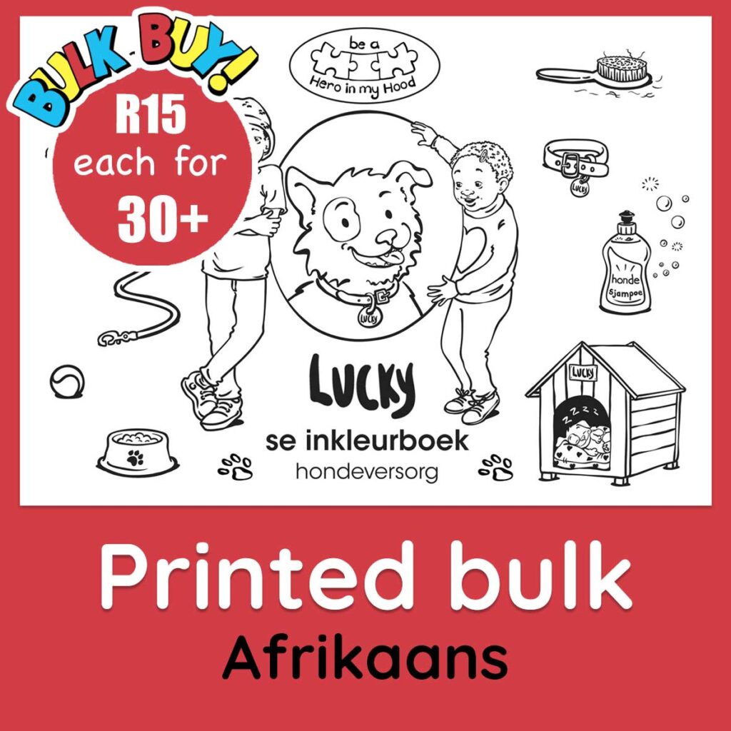 Lucky's colouring book bulk buy, Afrikaans - printed